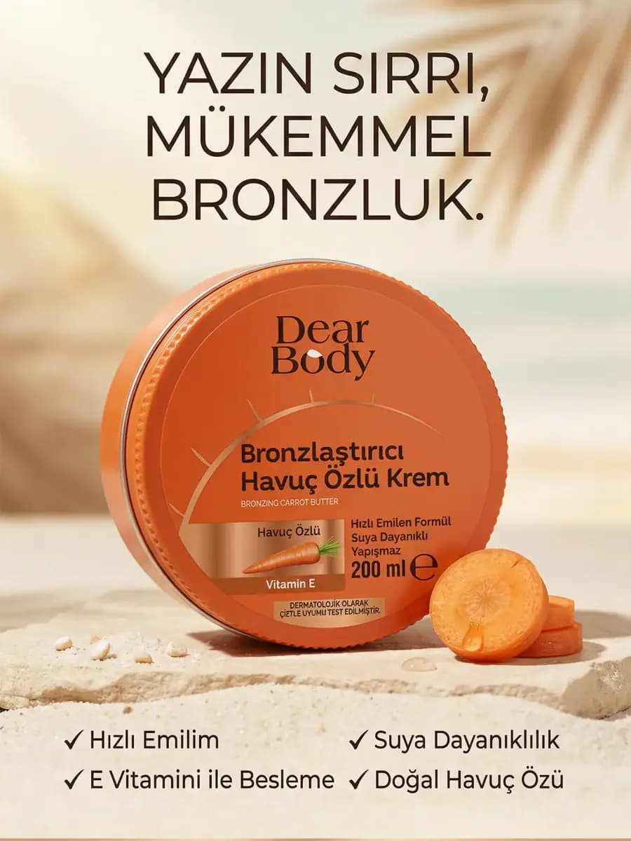 Havuç Özlü Bronzlaştırıcı Krem 200 ml Suya Dayanıklı