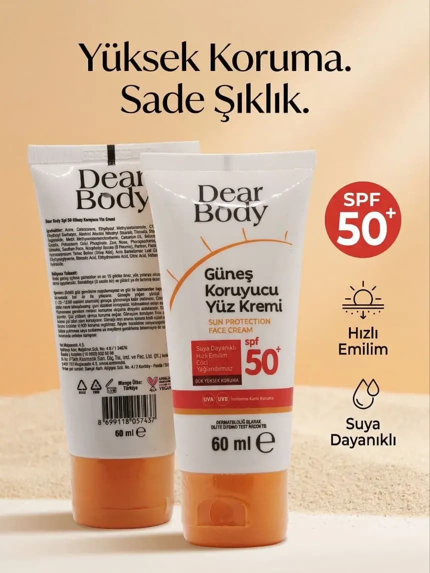 Güneş Koruyucu Yüz Kremi SPF 50+ 60 ml Hassas Ciltler İçin Nemlendirici Formül