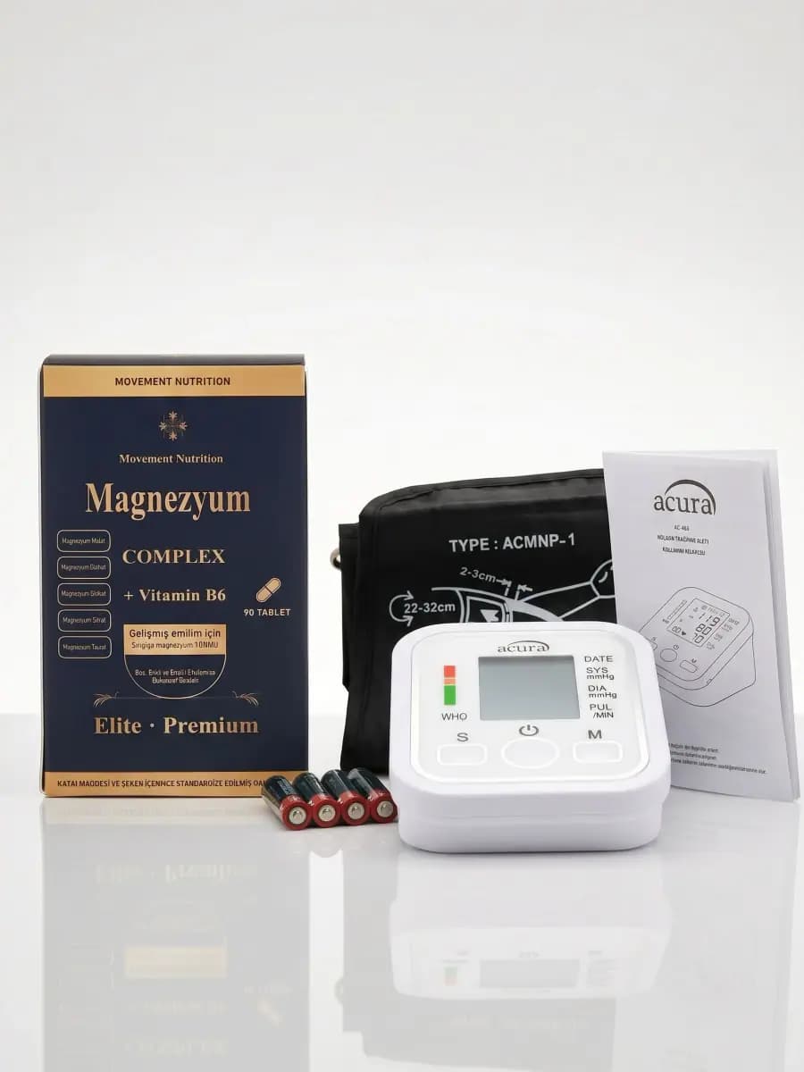 Magnezyum Complex Vitamin B6 90 Tablet & Acura AC-463 Çift Kullanıcı Özellikli Koldan Tansiyon Aleti Hediyeli